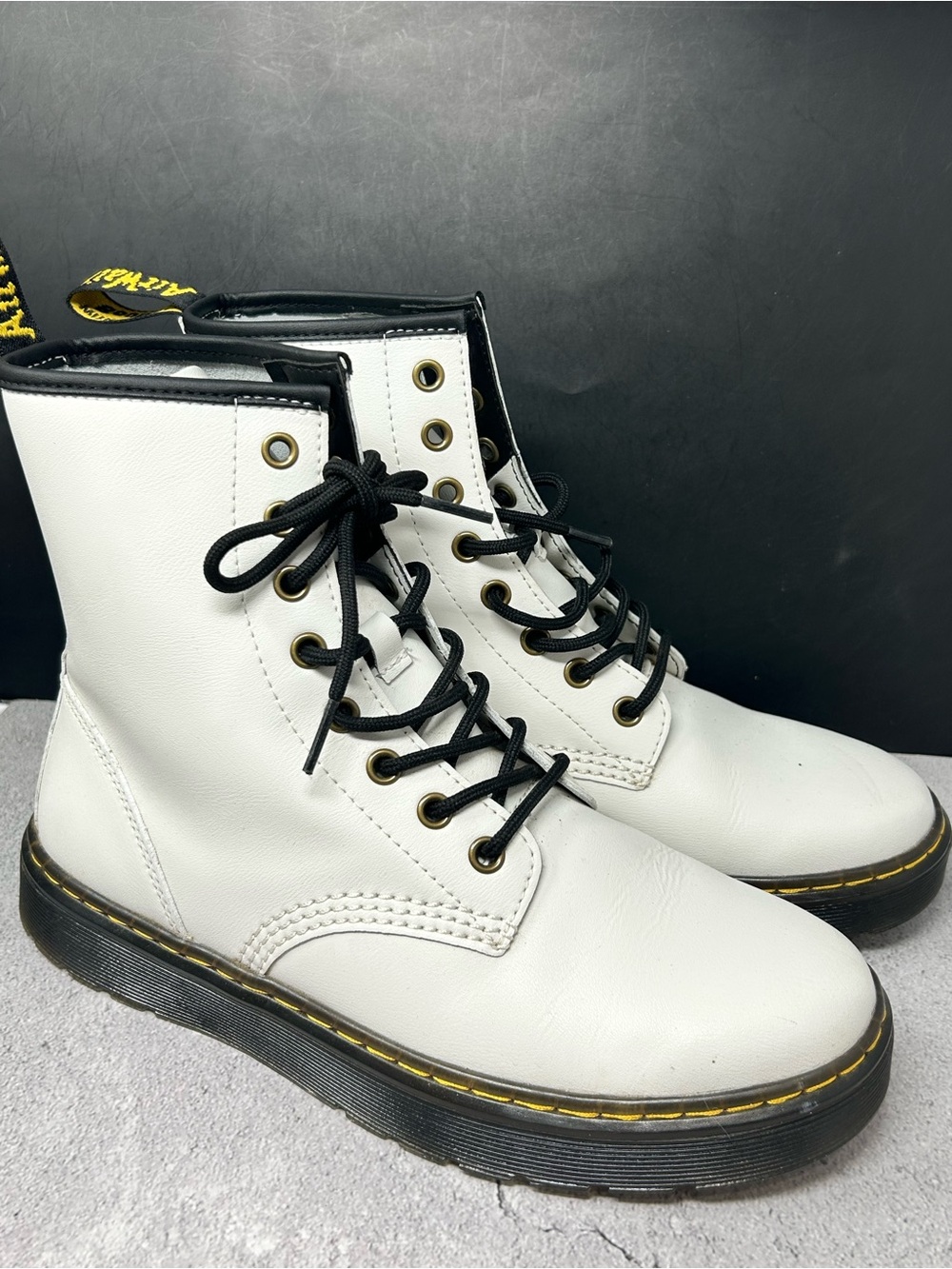 Dr. Martens White Lace-Up Combat Boots with Black Trim US 8